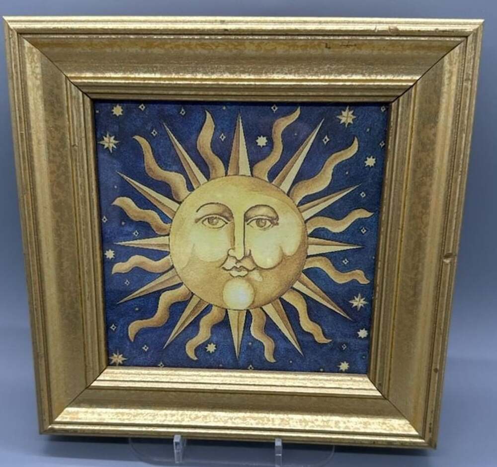 Vtg 90s Mary Beth Zeitz Celestial Sun Art Print 7x7 Gold Frame Y2K Whimsigoth - Picture 4 of 16